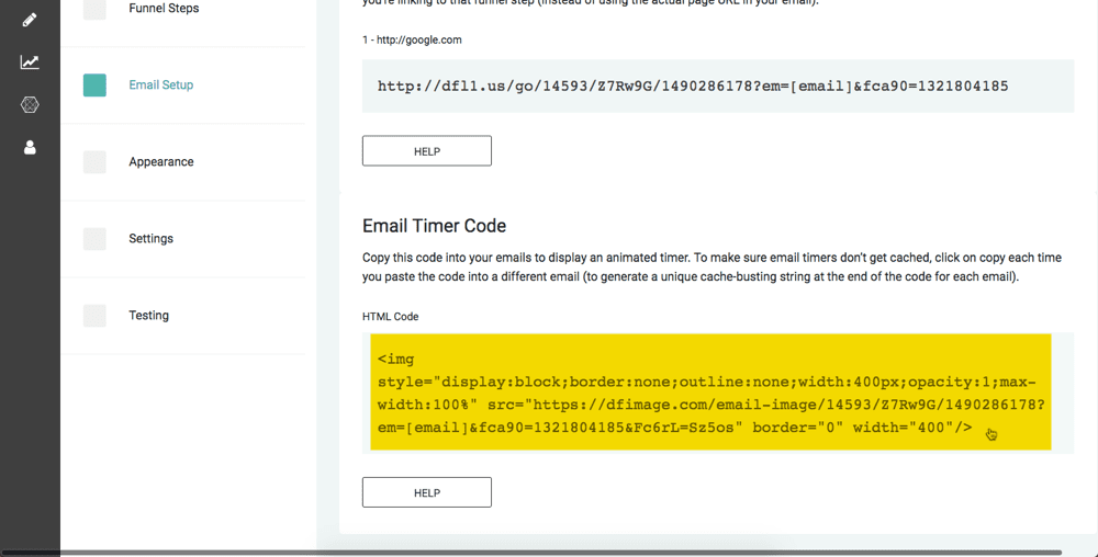 Deadline funnel timed email creation