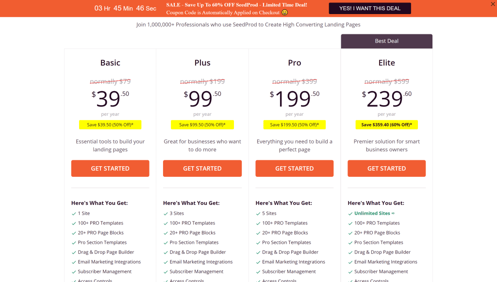 SeedProd pricing