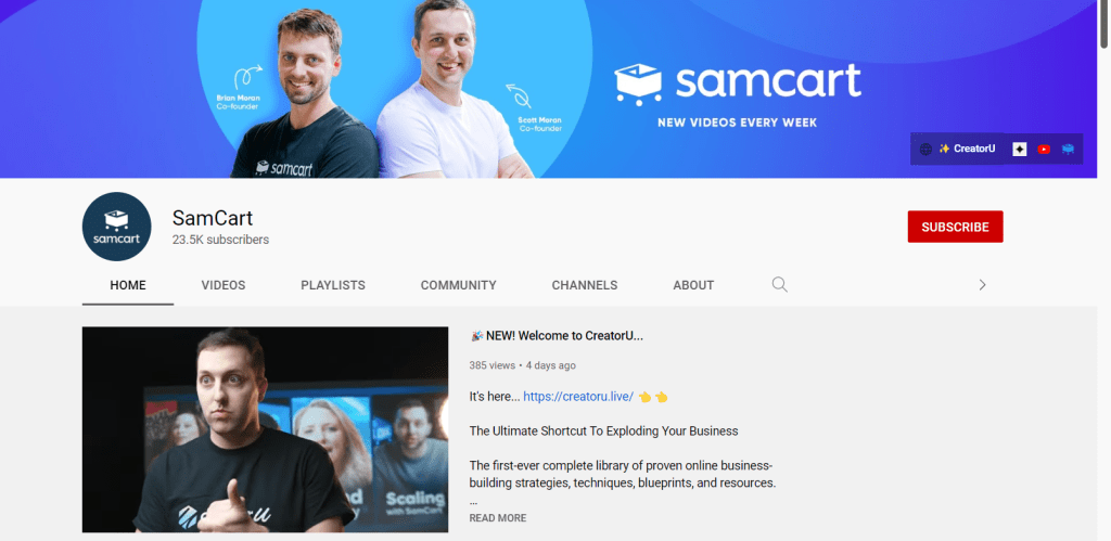 Brian Moran SamCart-Samcart YouTube channel