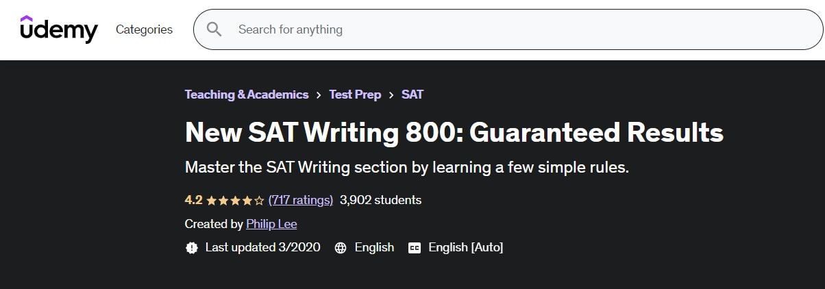 Udemy SAT Prep Courses Online – SAT Writing 800