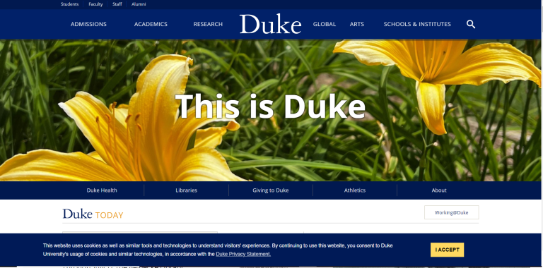 Duke University / uniwersytet w Pensylwanii / Najlepsze strony internetowe uczelni