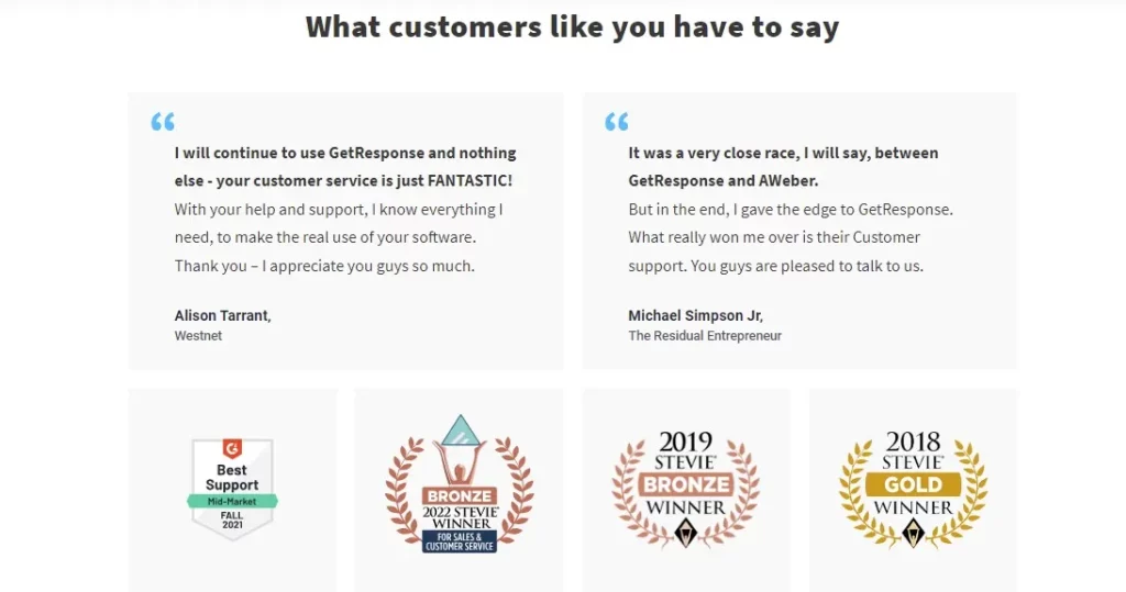 GetResponse customer testimonials