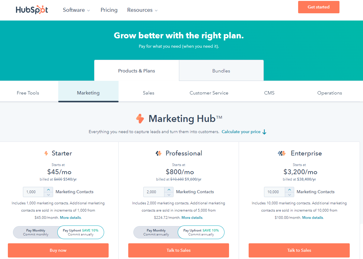 HubSpot Marketing Hub Pricing Plans - HubSpot Pricing