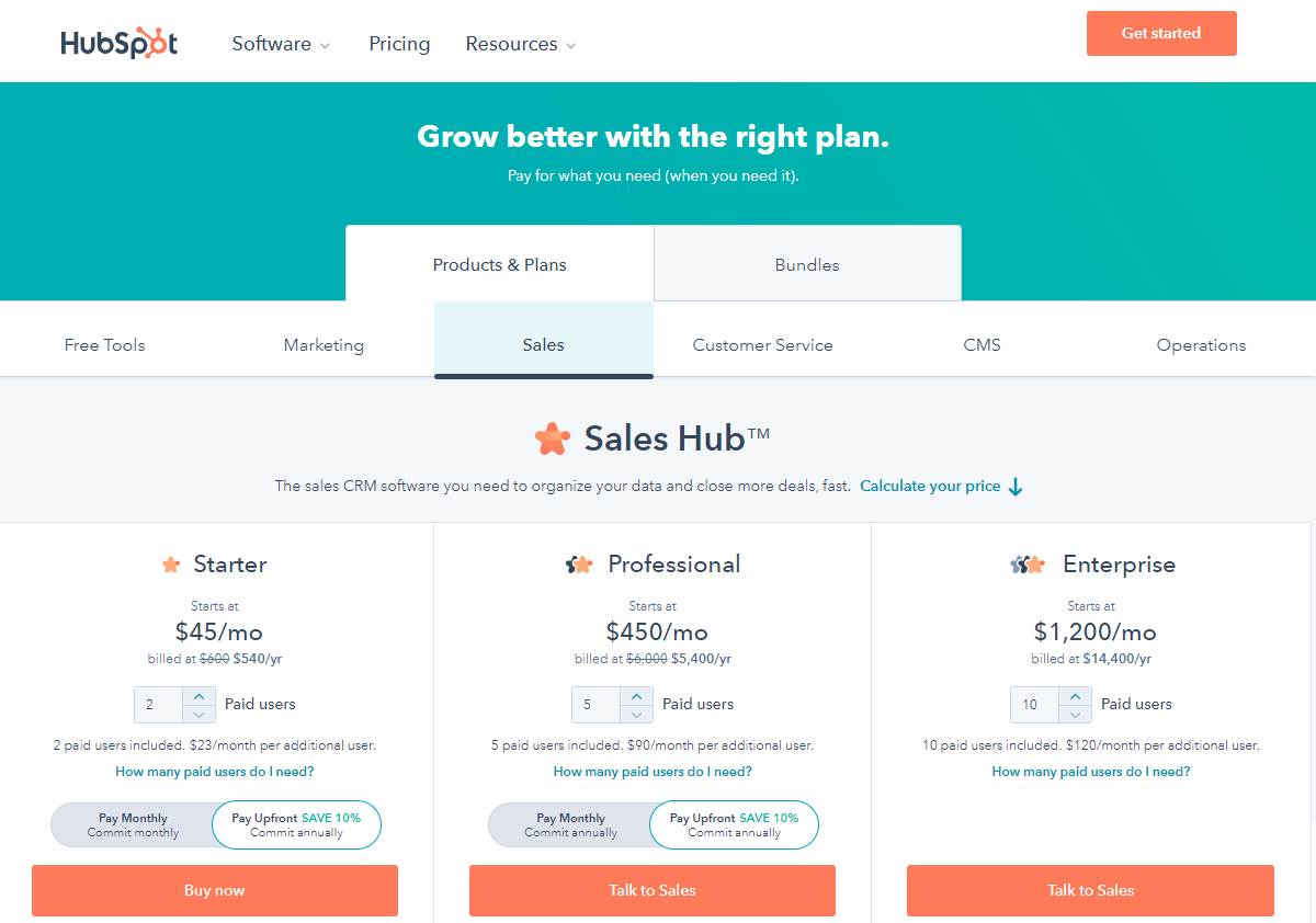 HubSpot Sales Hub Pricing Plans - HubSpot Pricing