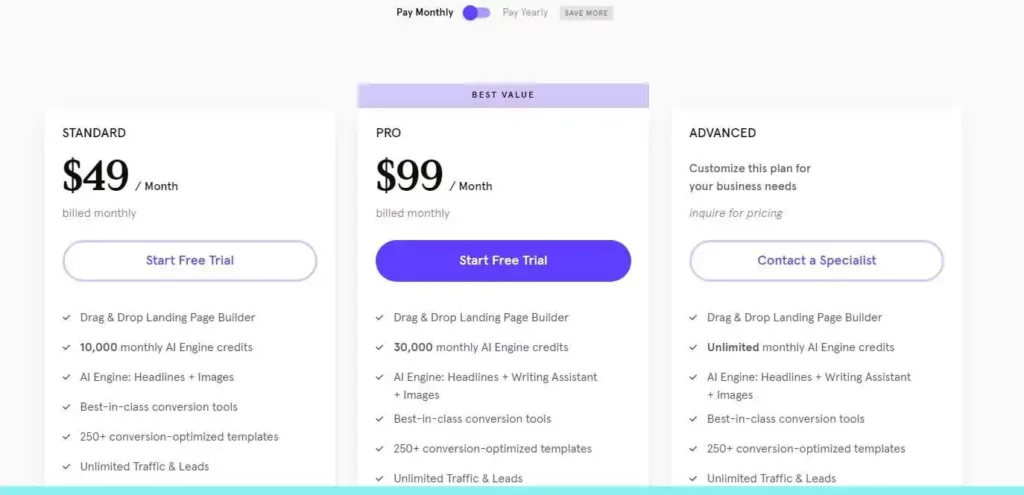 Leadpages pricing plan
