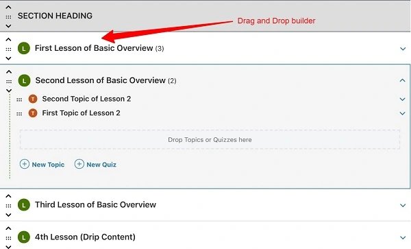 Learndash course builder- drag and drop