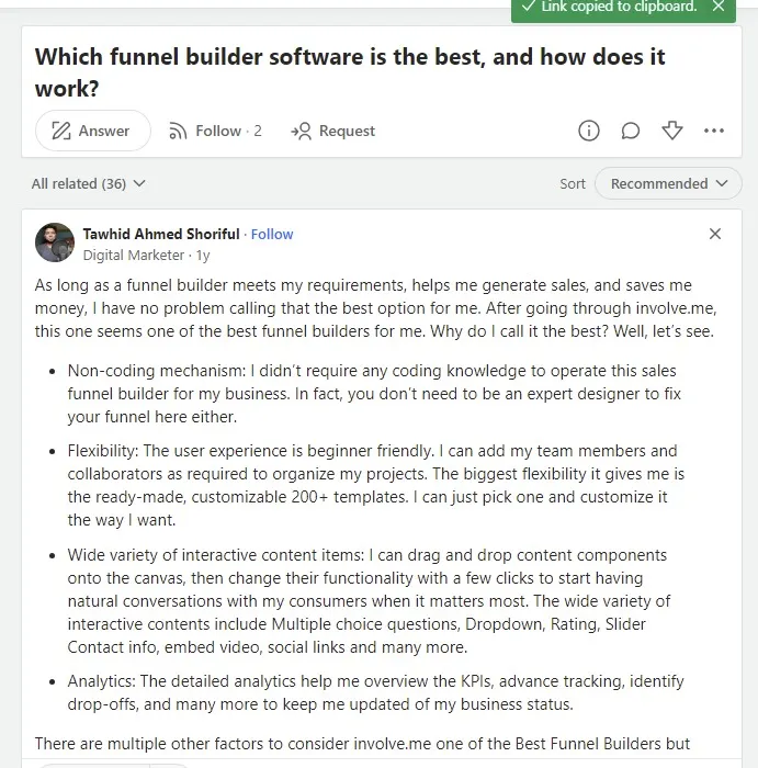 Sales funnel software on Quora