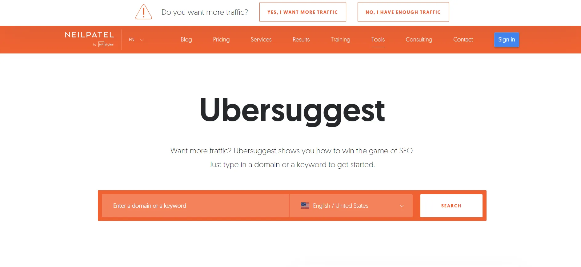 Ubersuggest Home-page