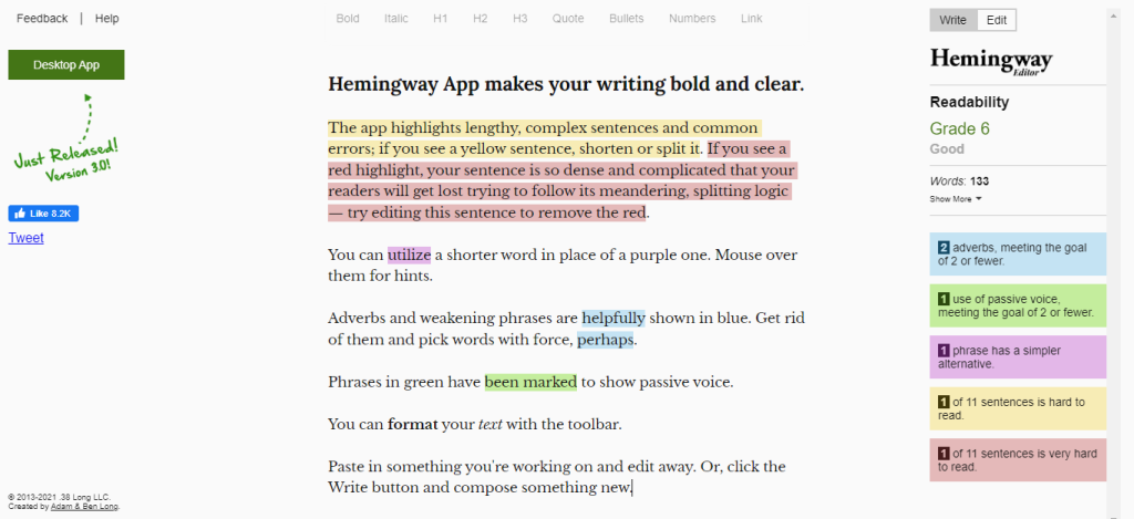 hemingway editor- best AI writing tools