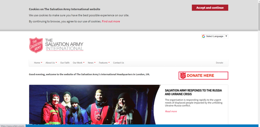 salvation army / best non-profit websites