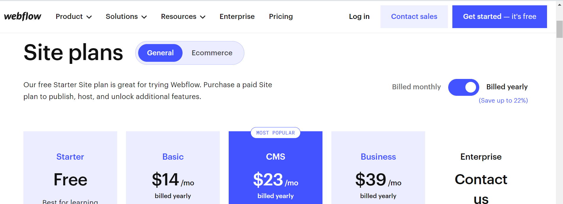 webflow pricing